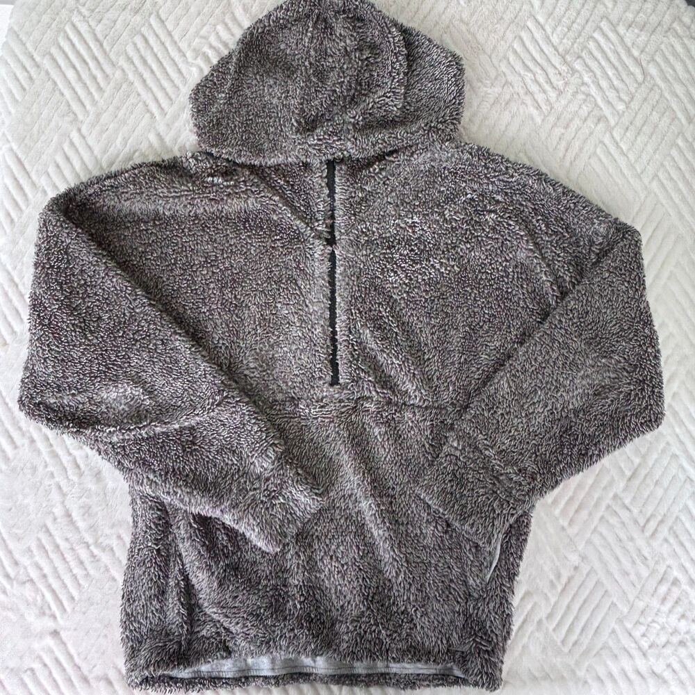 prAna Women's M Polar Escape Half Zip Sherpa Fleece Hoodie Gray Pullover Cozy